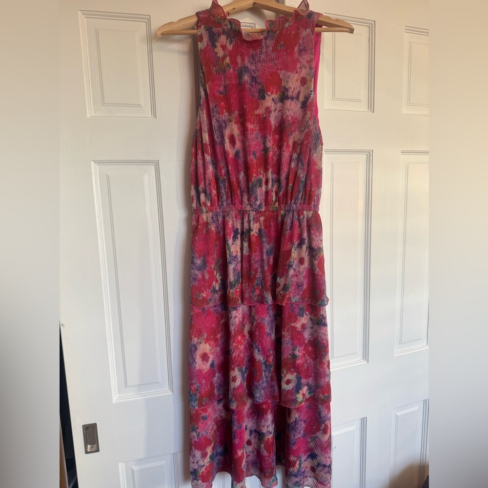 New York & Company Pink Tiered Ruffle Dress Size Medium